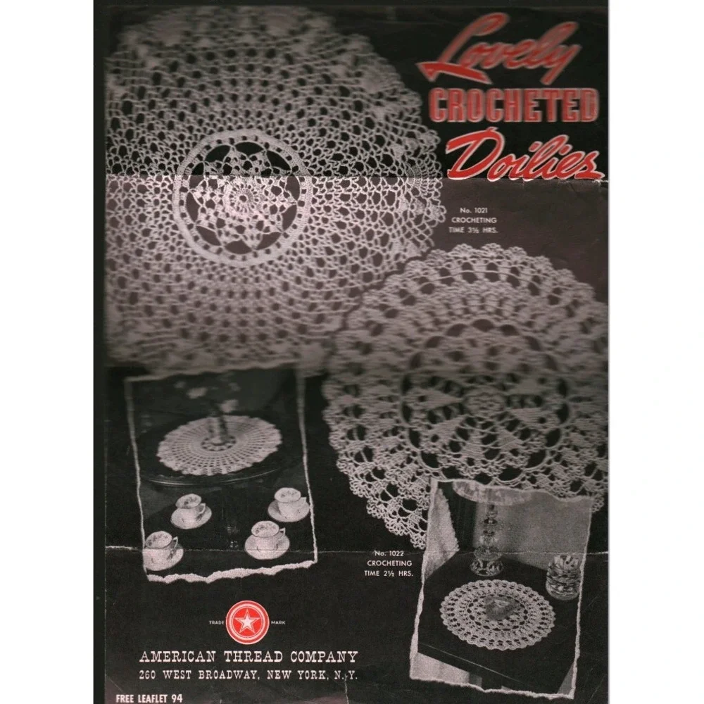 Vintage American Thread Co Crochet Pattern Leaflet 94 Lovely Crocheted Doilies
